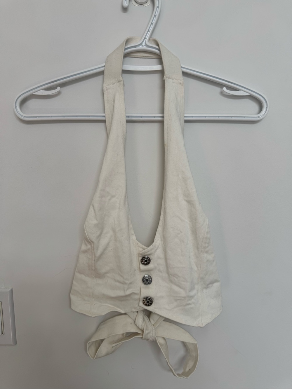Princess Polly Off-White Halter Tie-Back Crop Top